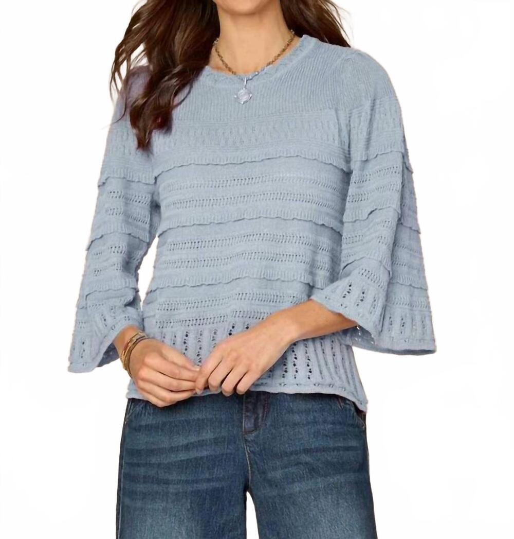 NEW DEMOCRACY quarter bell sleeve sweater with scallop edge in nile blue